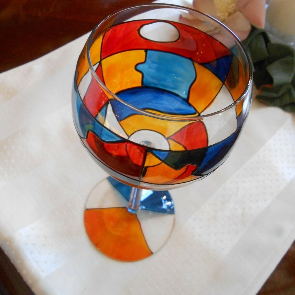Handmade Stained Stainglass Stemmed Wine Glass